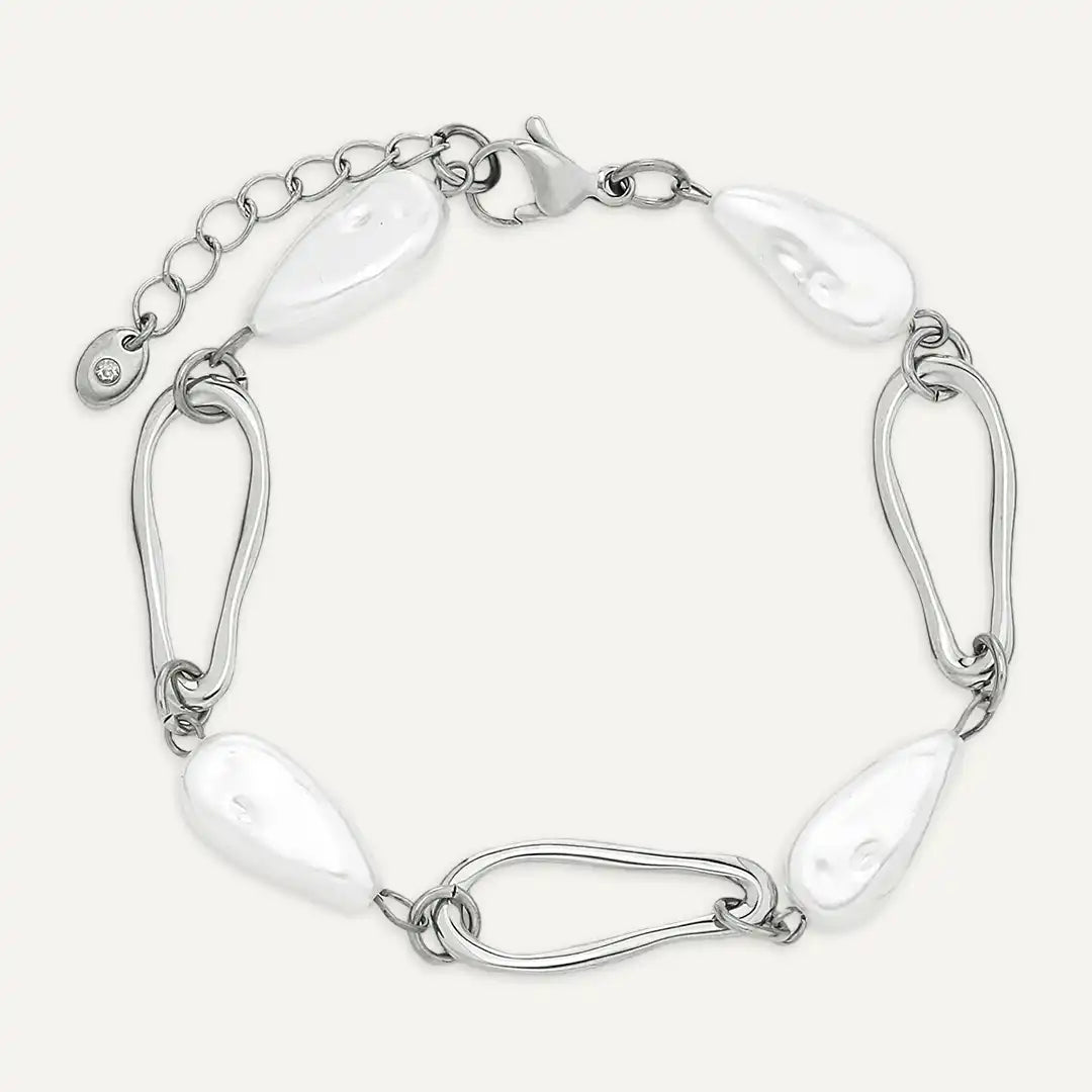 Vibes | Pearl Outline Teardrop Link Bracelet | White Gold-Plated