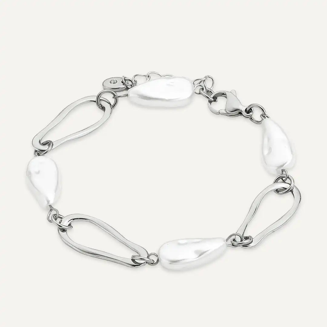Vibes | Pearl Outline Teardrop Link Bracelet | White Gold-Plated