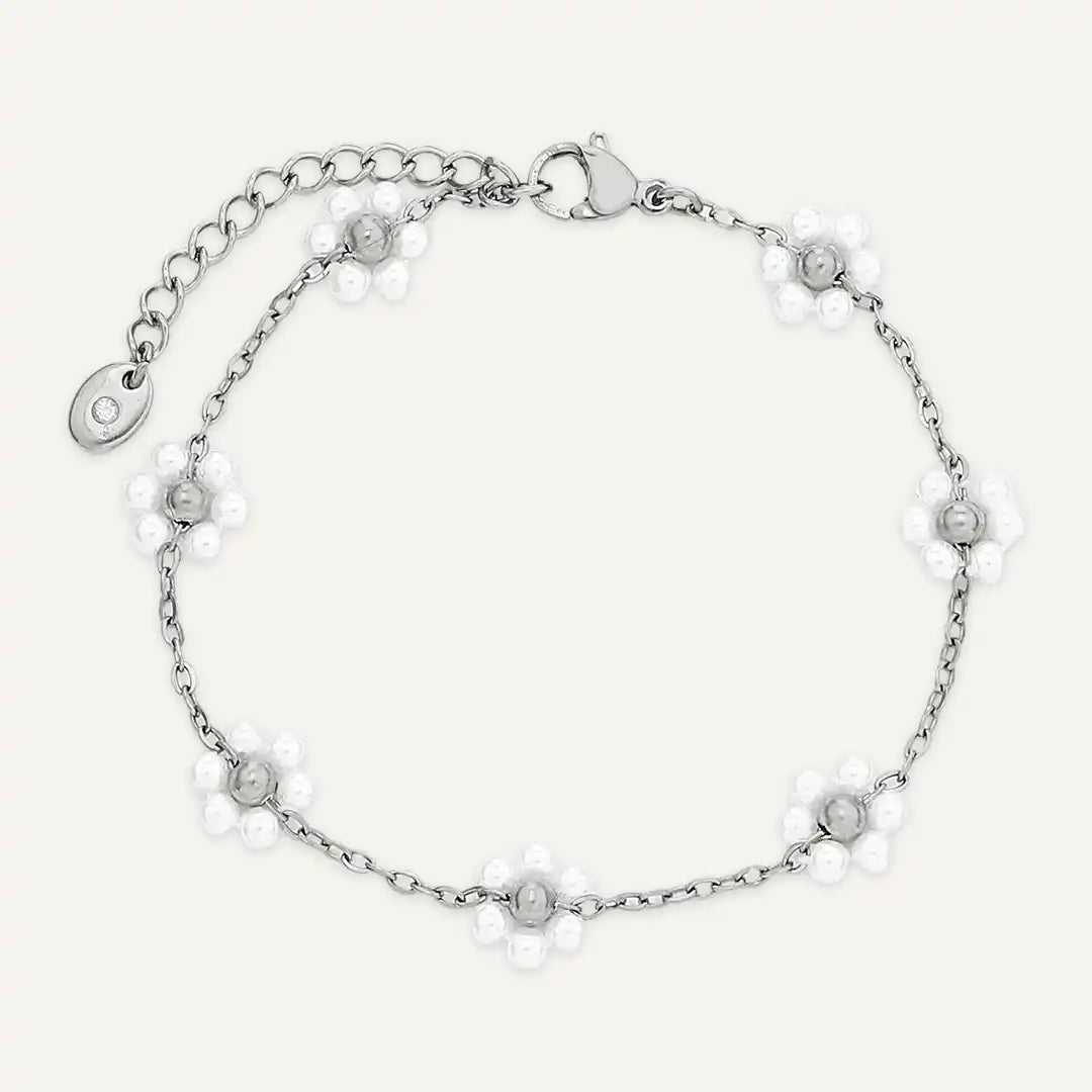 Vibes | Pearl Daisy Chain Bracelet | White Gold-Plated