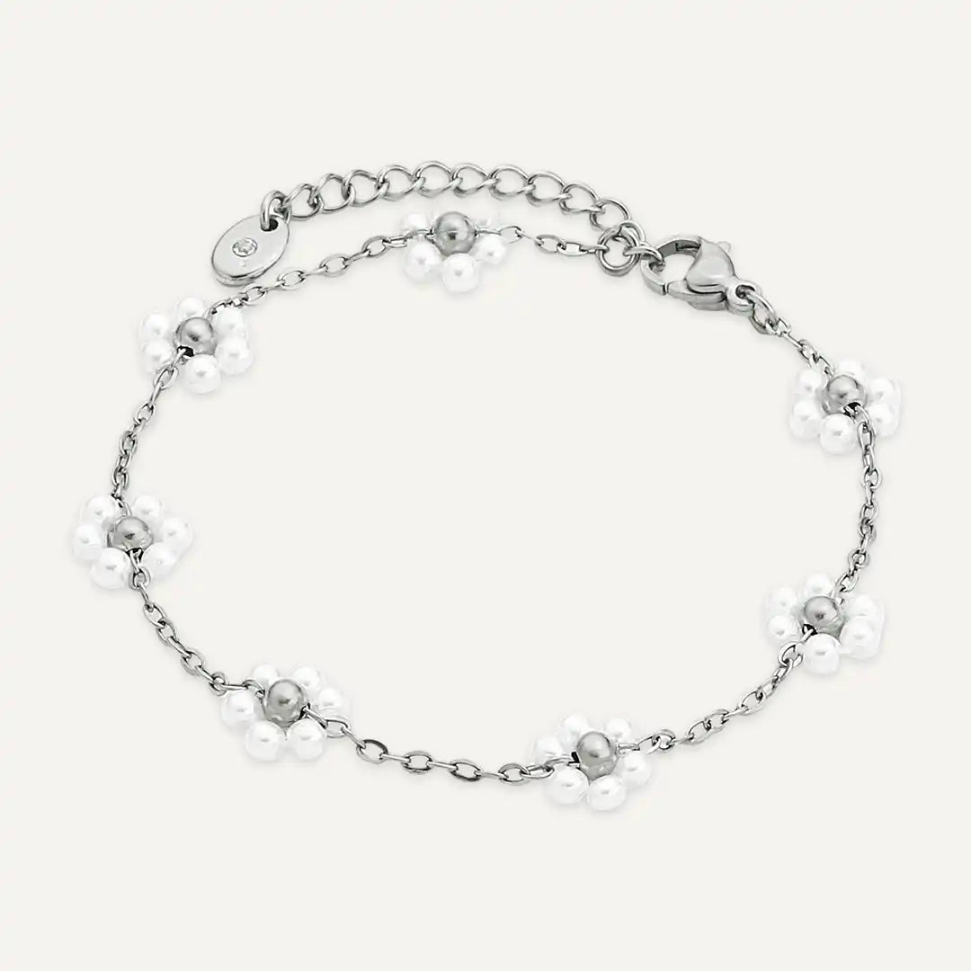 Vibes | Pearl Daisy Chain Bracelet | White Gold-Plated