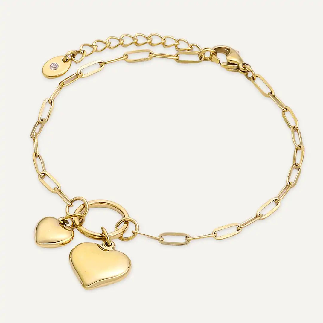 Vibes | Double Heart Charm Chain Bracelet | 18K Gold-Plated