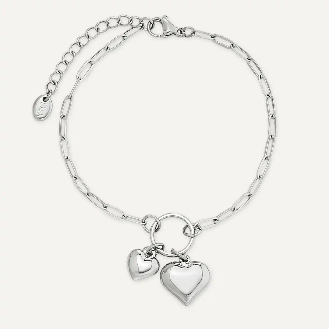 Vibes | Double Heart Charm Chain Bracelet | White Gold-Plated