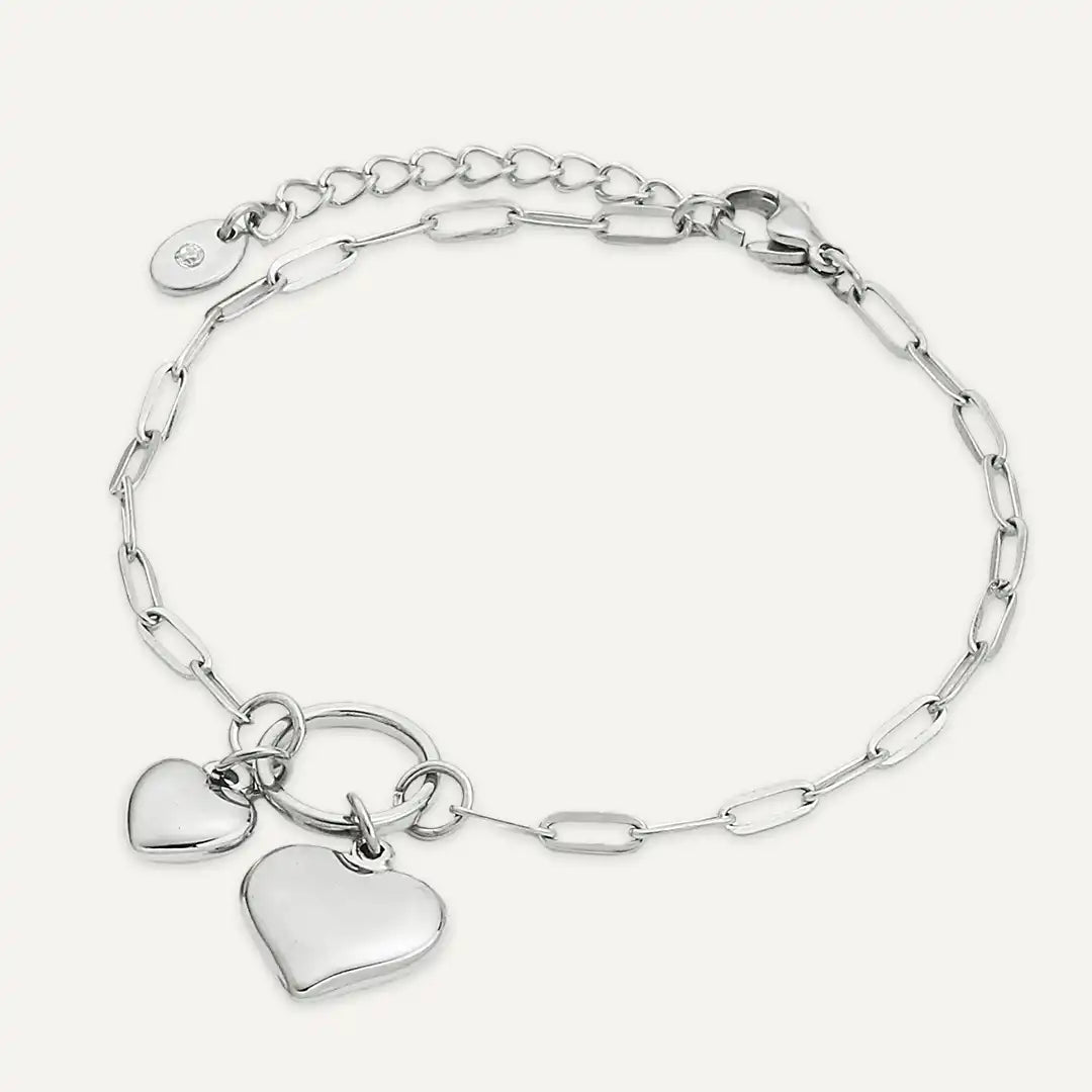 Vibes | Double Heart Charm Chain Bracelet | White Gold-Plated