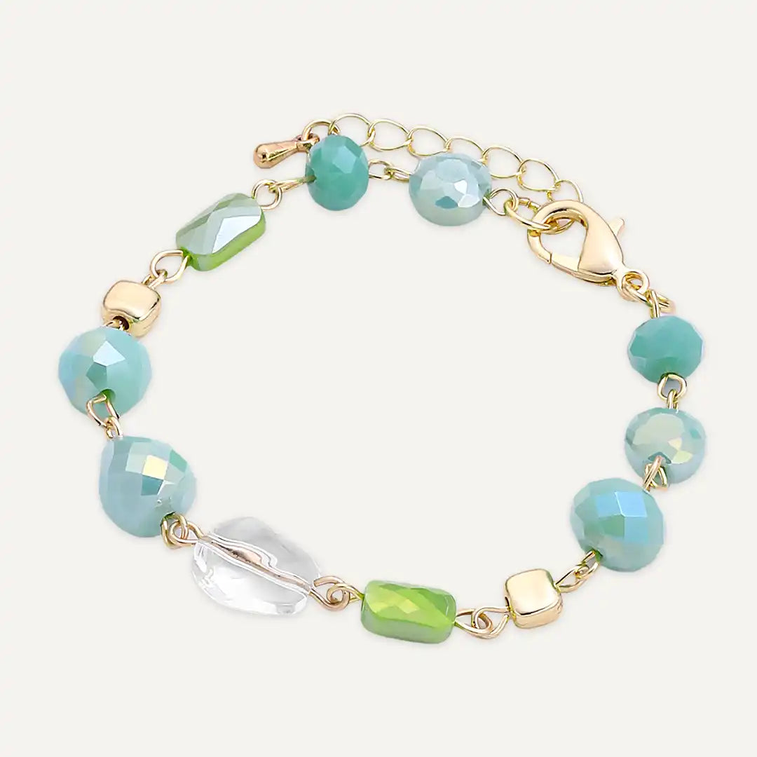 Faceted Blue and Green Beads Bracelet In Gold-Tone