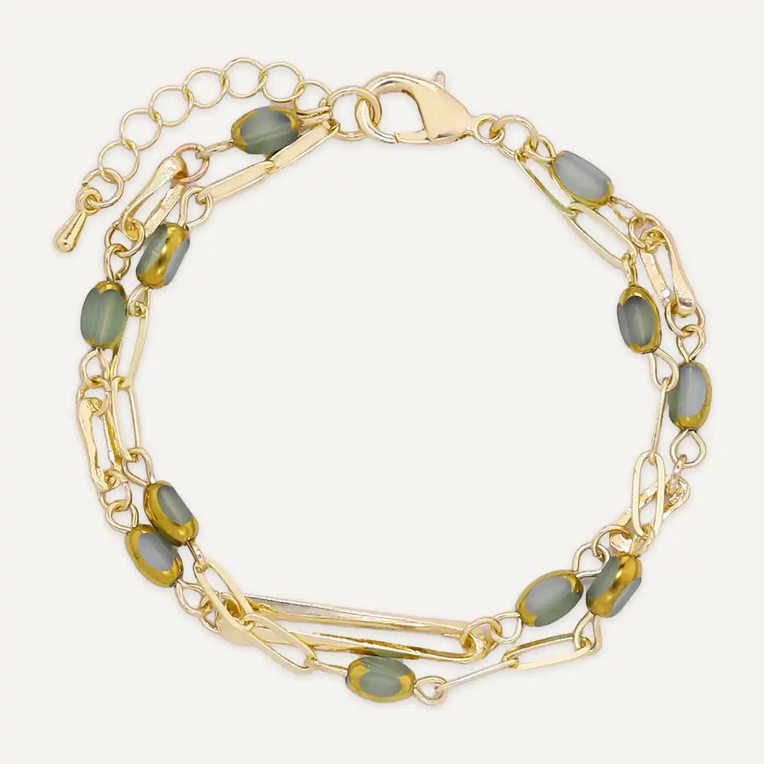 Layered Green Semi‑precious Stones Clasp Bracelet In Gold-Tone