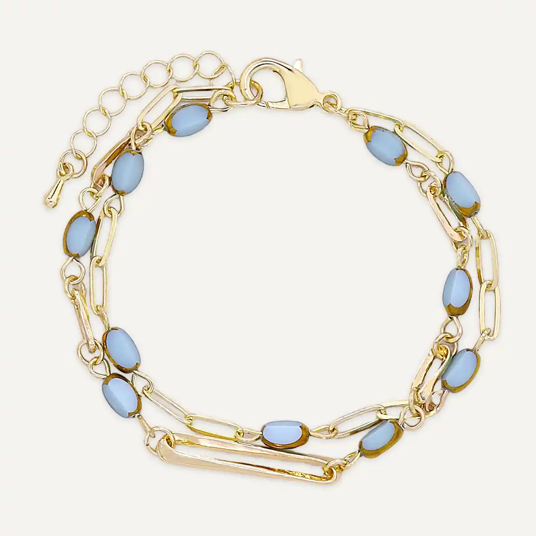Layered Blue Semi‑precious Stones Clasp Bracelet In Gold-Tone