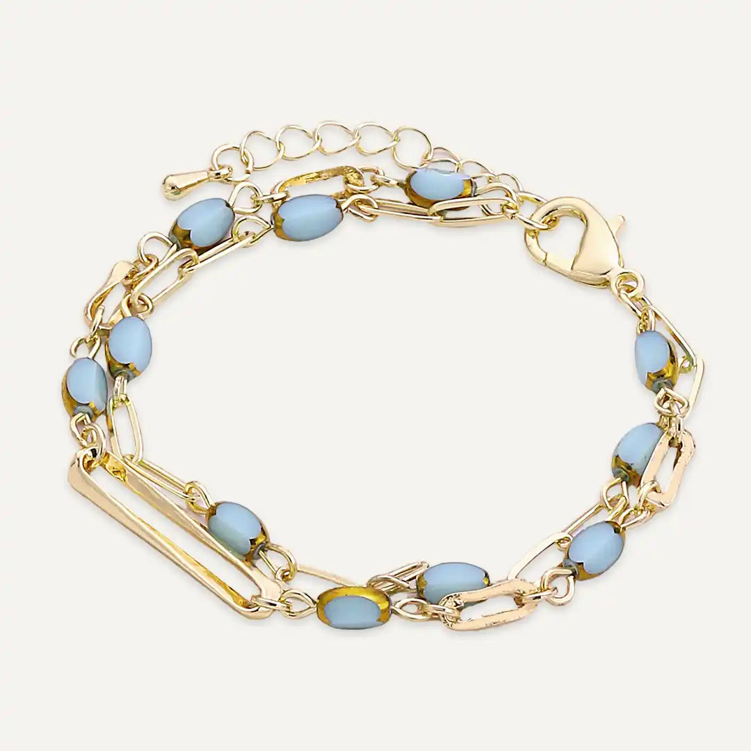 Layered Blue Semi‑precious Stones Clasp Bracelet In Gold-Tone