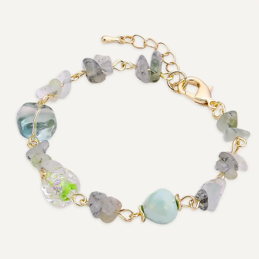 Green Semi‑Precious Stones & Faceted Bead Bracelet In Gold-Tone