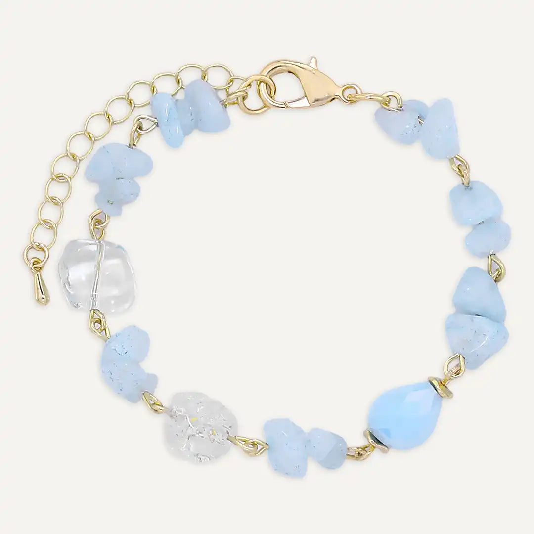 Blue Semi‑Precious Stones & Faceted Bead Bracelet In Gold-Tone
