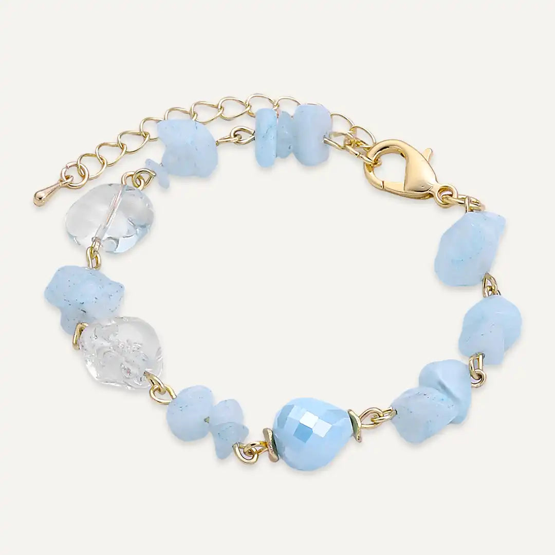 Blue Semi‑Precious Stones & Faceted Bead Bracelet In Gold-Tone