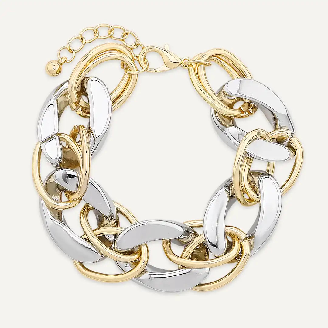 Two-tone Chunky Interlocking Link Chain Bracelet