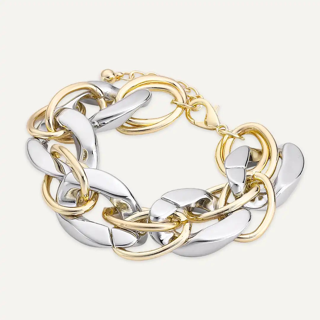 Two-tone Chunky Interlocking Link Chain Bracelet
