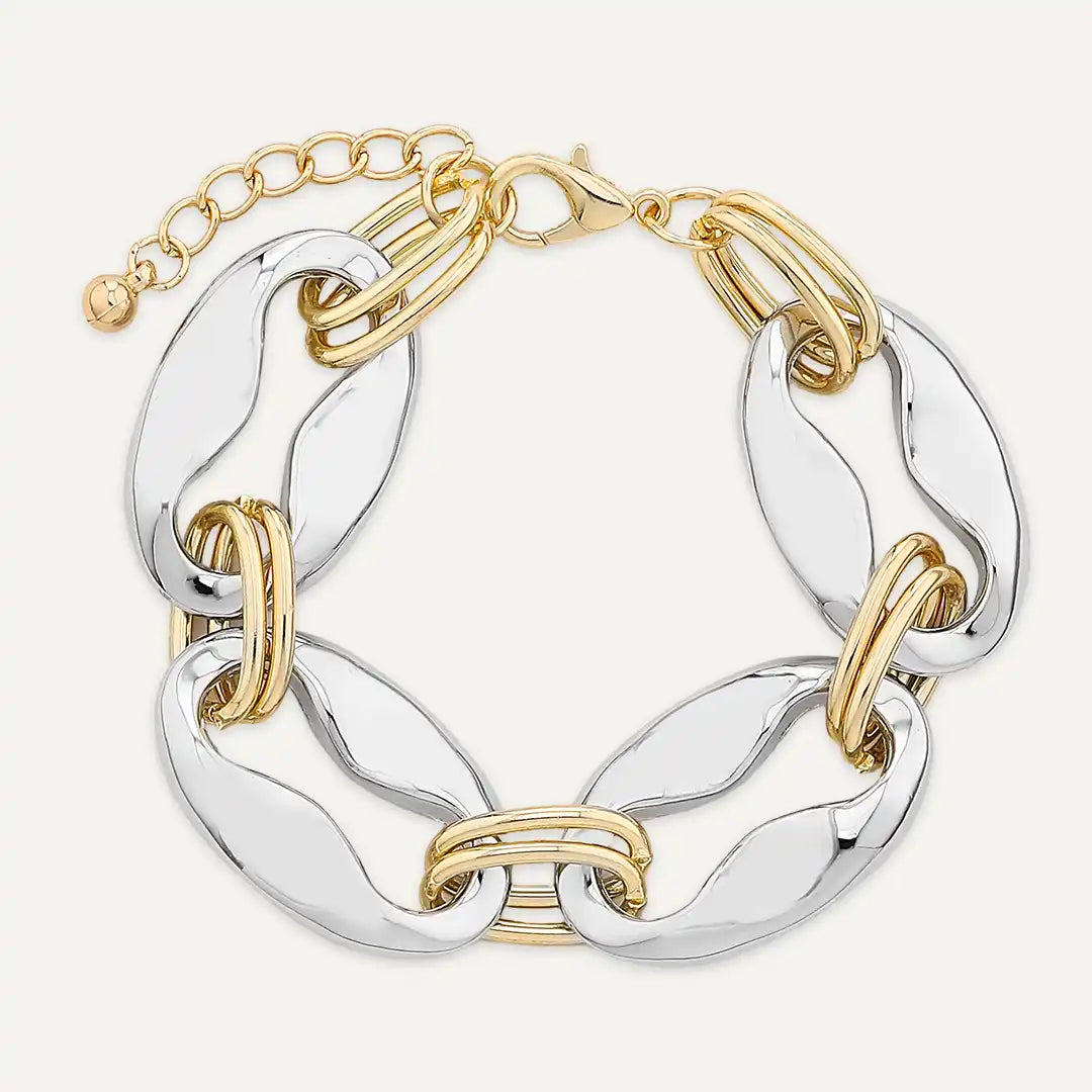 Two-tone Sculpted Links with Gold Colour Jump Rings Bracelet