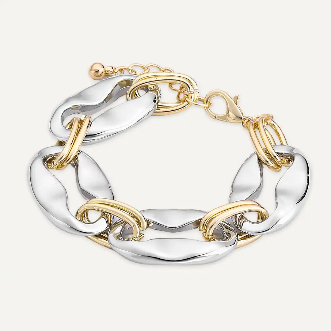 Two-tone Sculpted Links with Gold Colour Jump Rings Bracelet
