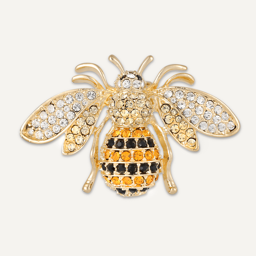 Bee Crystal Brooch In Gold-Tone