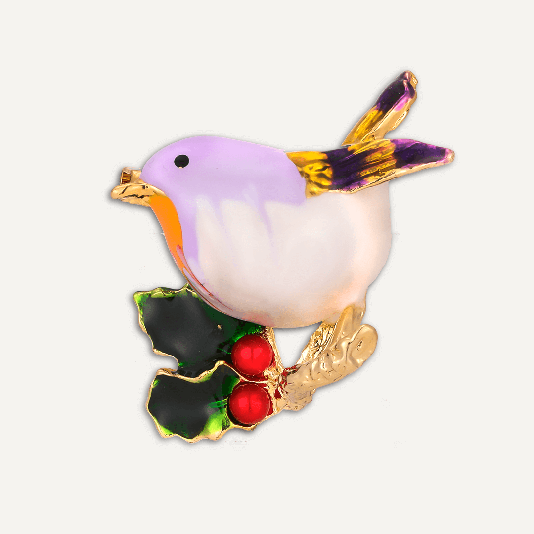 Enamel Bird Brooch In Gold-Tone