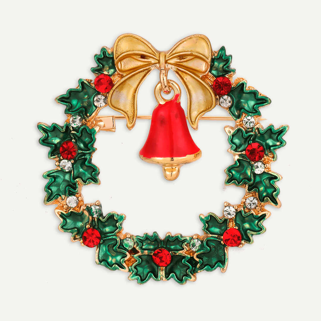 Christmas Wreath Brooch In Gold-Tone