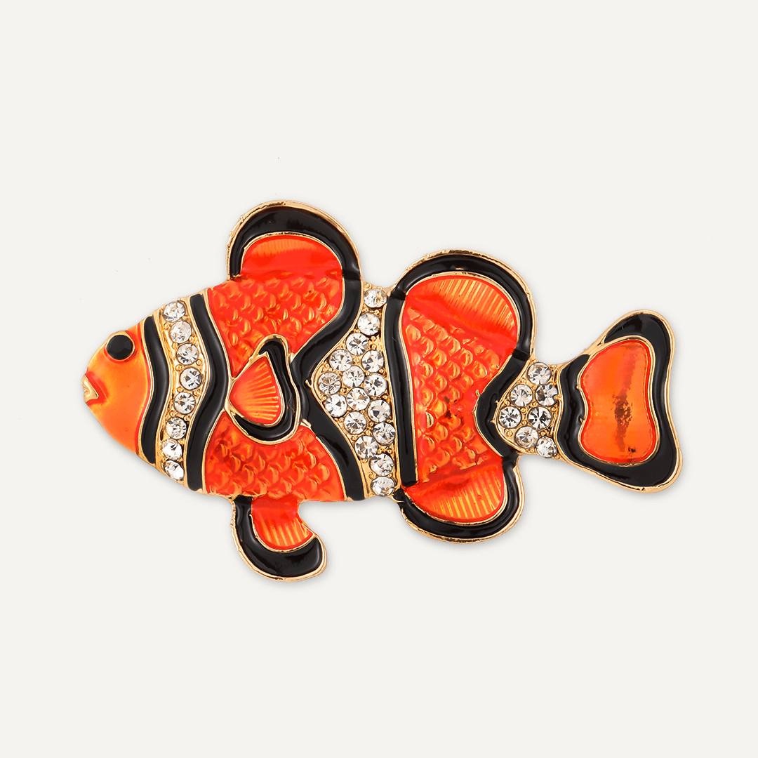 Enamel Clownfish Brooch In Gold-Tone