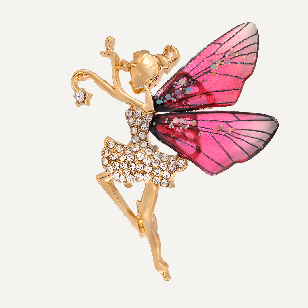 Crystal Resin Fairy Brooch In Gold-Tone