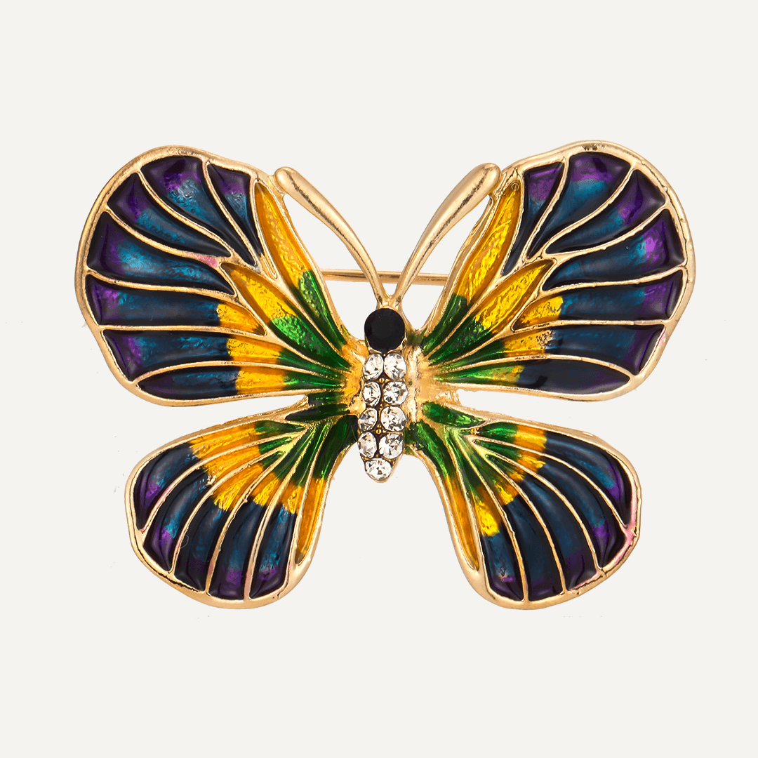 Enamel Crystal Butterfly Brooch In Gold-Tone