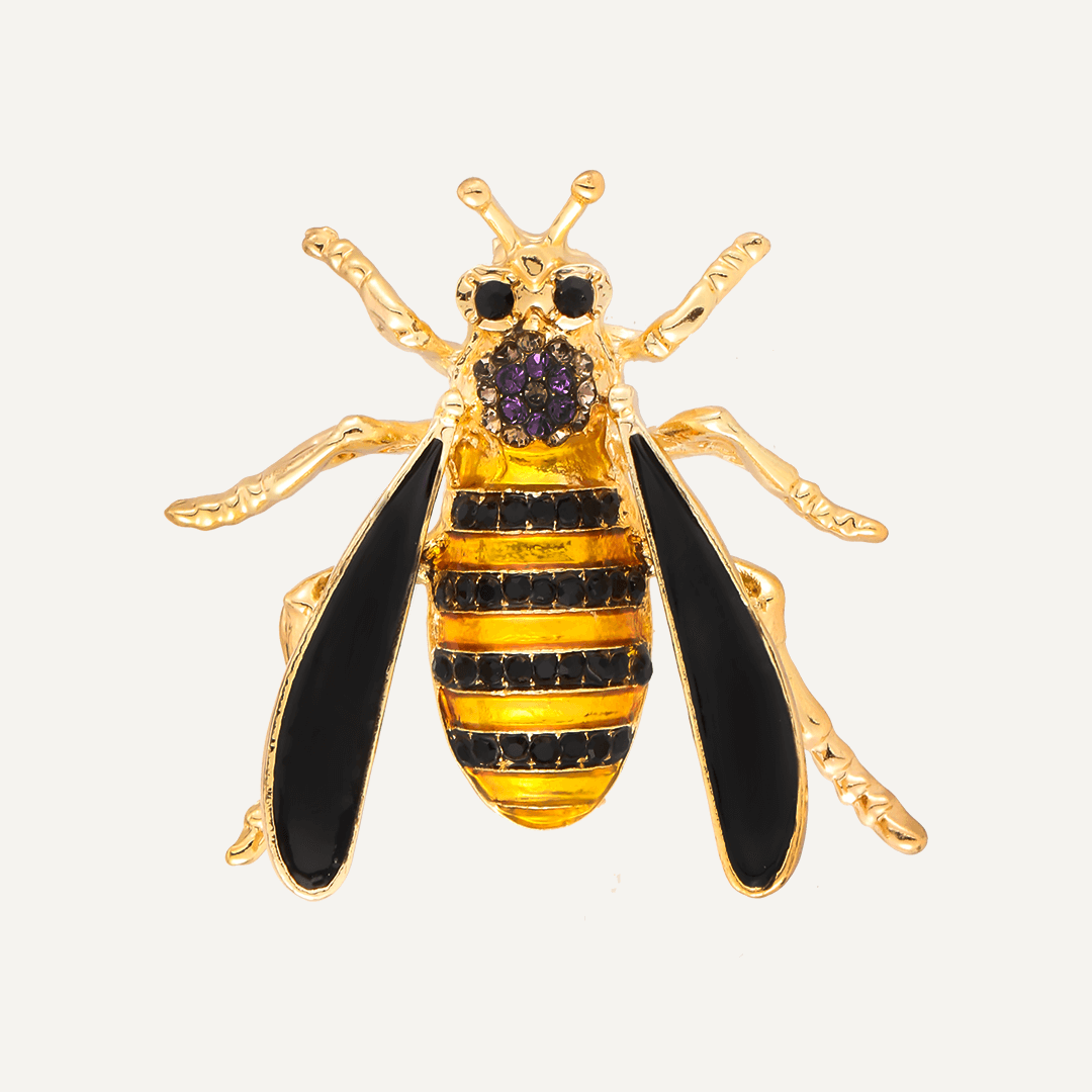 Enamel Bee Brooch In Gold-Tone