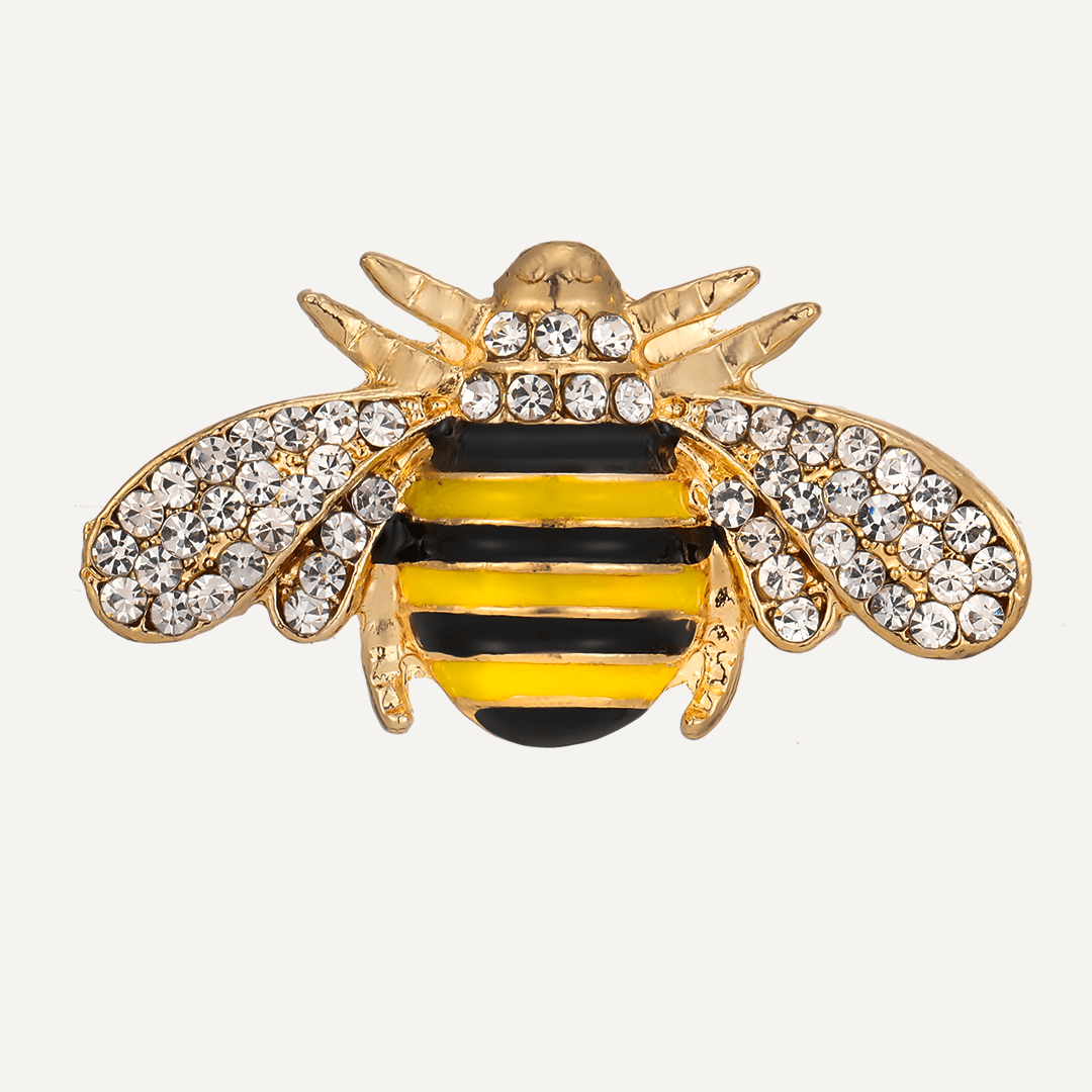 Enamel Crystal Bee Brooch In Gold-Tone