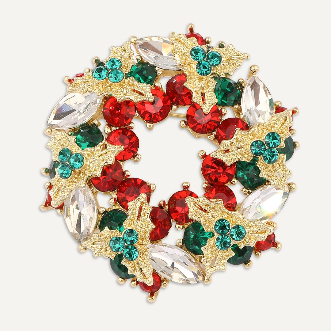 Crystal Wreath Brooch In Gold-Tone