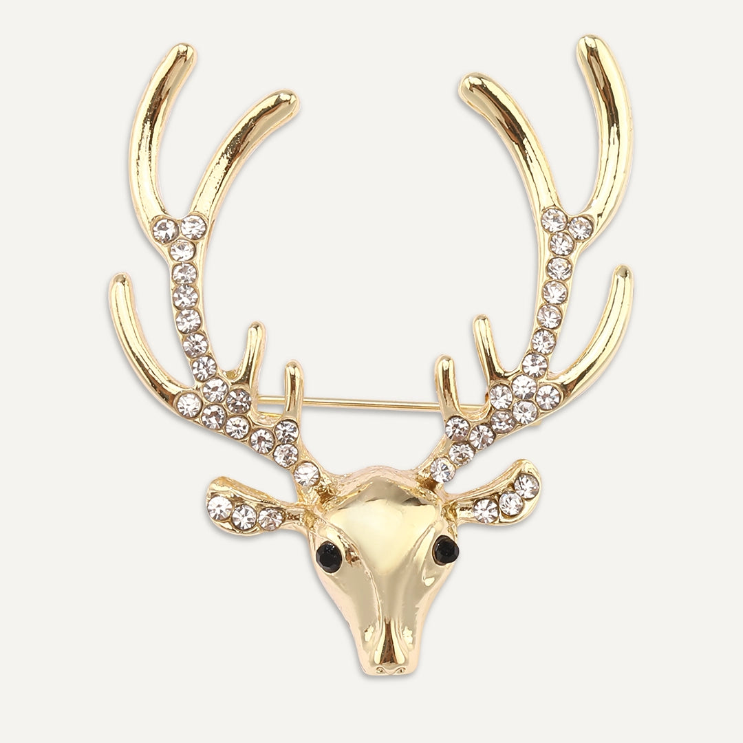 Crystal-Encrusted Reindeer Antlers Brooch In Gold-Tone