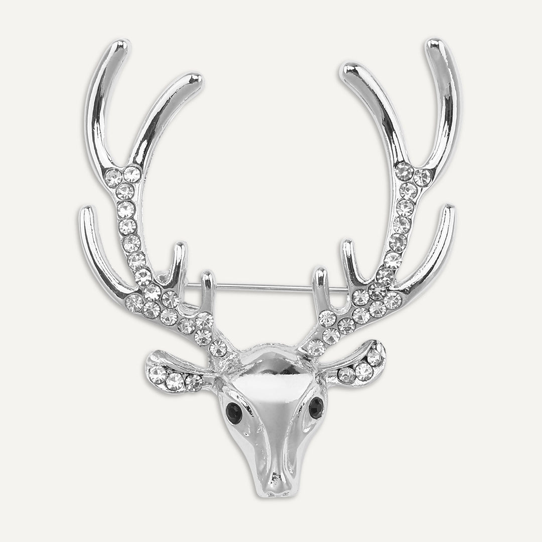 Crystal-Encrusted Reindeer Antlers Brooch In Silver-Tone