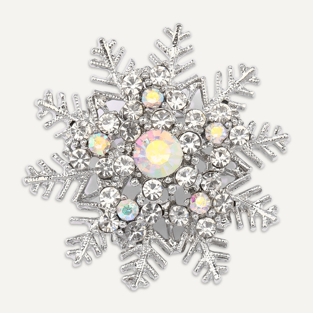 Sparkling Crystal Snowflake Brooch In Silver-Tone