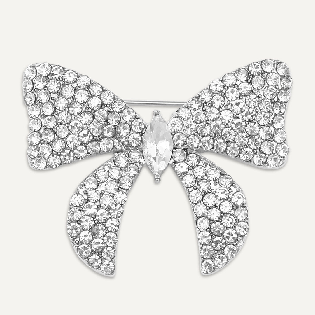 Bow Brooch In Silver-Tone