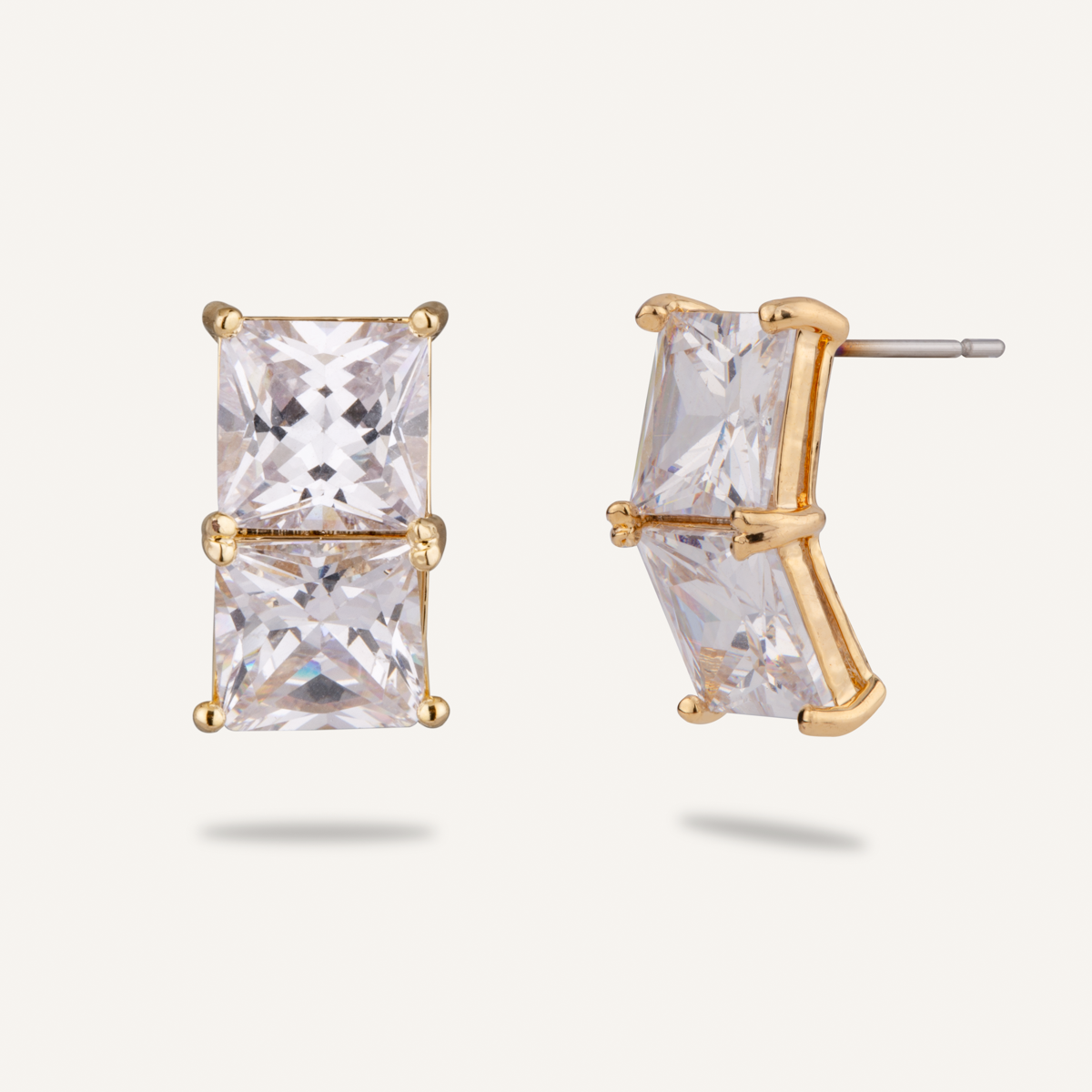 Kylie Cubic Zirconia Double Stud Earrings In Gold - D&X Retail