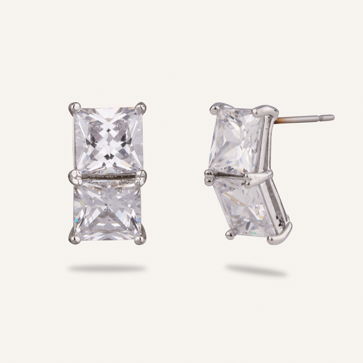 Kylie Cubic Zirconia Twin Stud Earrings In Silver - D&X Retail