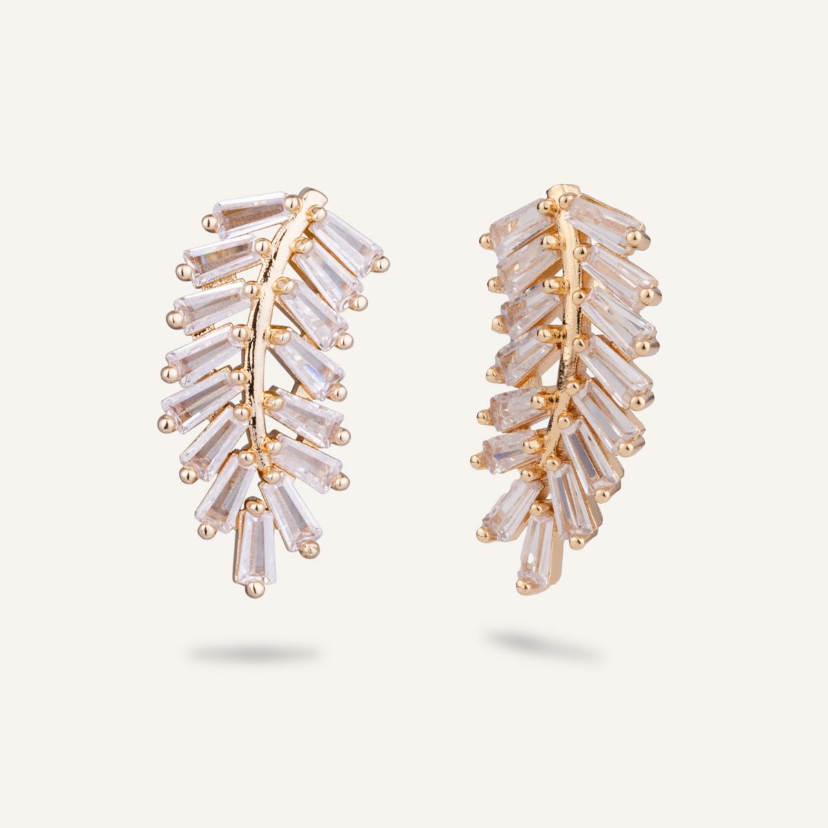 Elizabeth Cubic Zirconia Stud Leaf Earrings In Gold - D&X Retail