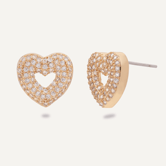 Kylie Gold Cubic Zirconia Heart Stud Earrings - D&X Retail