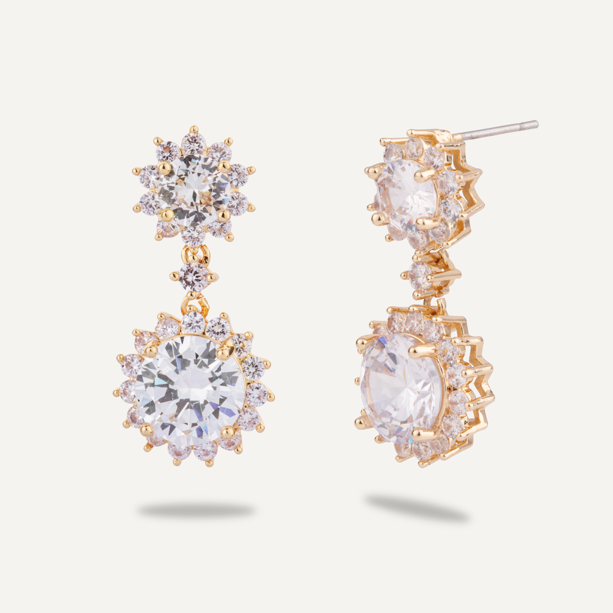Elizabeth Cubic Zirconia Post Double Earrings In Gold - D&X Retail
