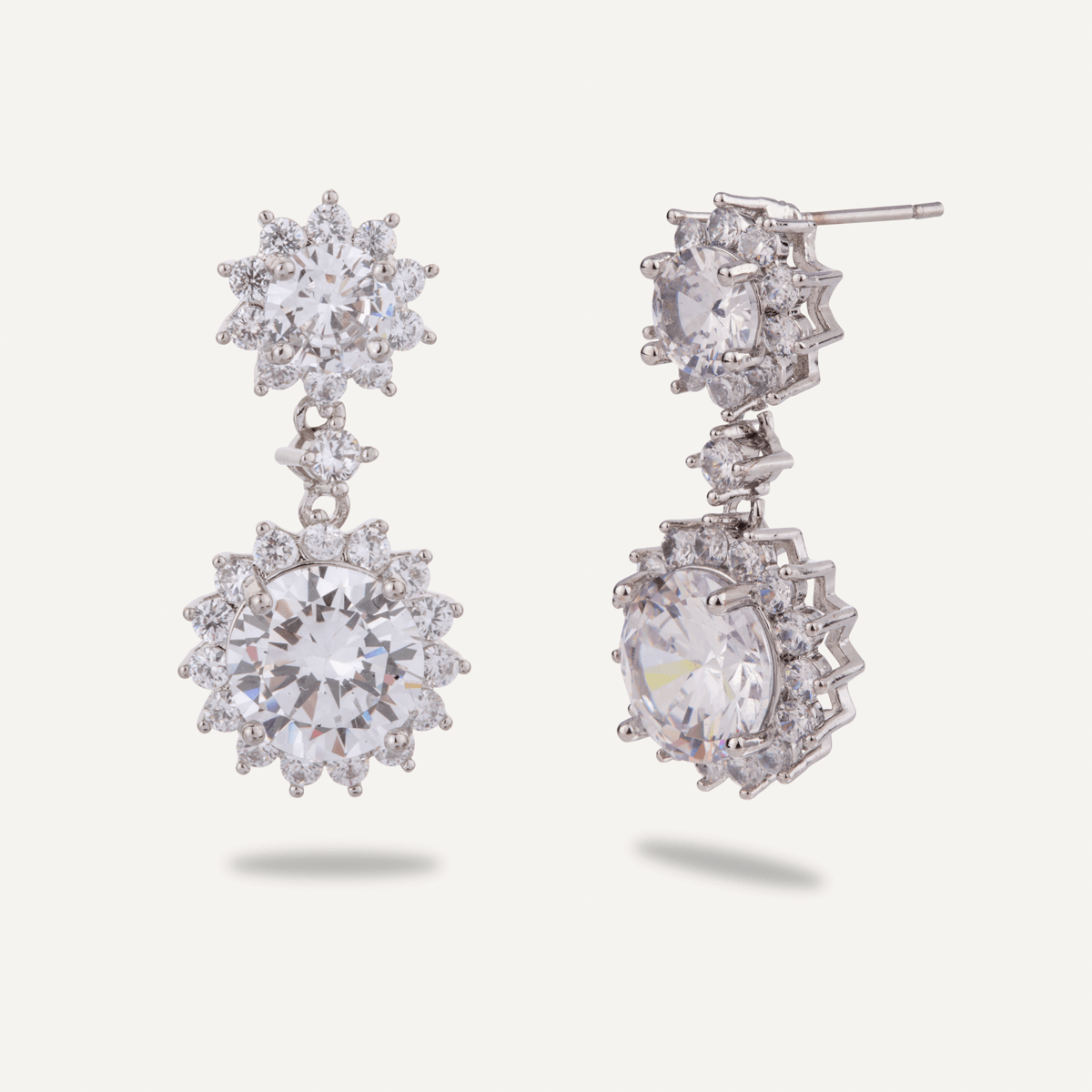 Elizabeth Cubic Zirconia Post Double Earrings In Silver - D&X Retail