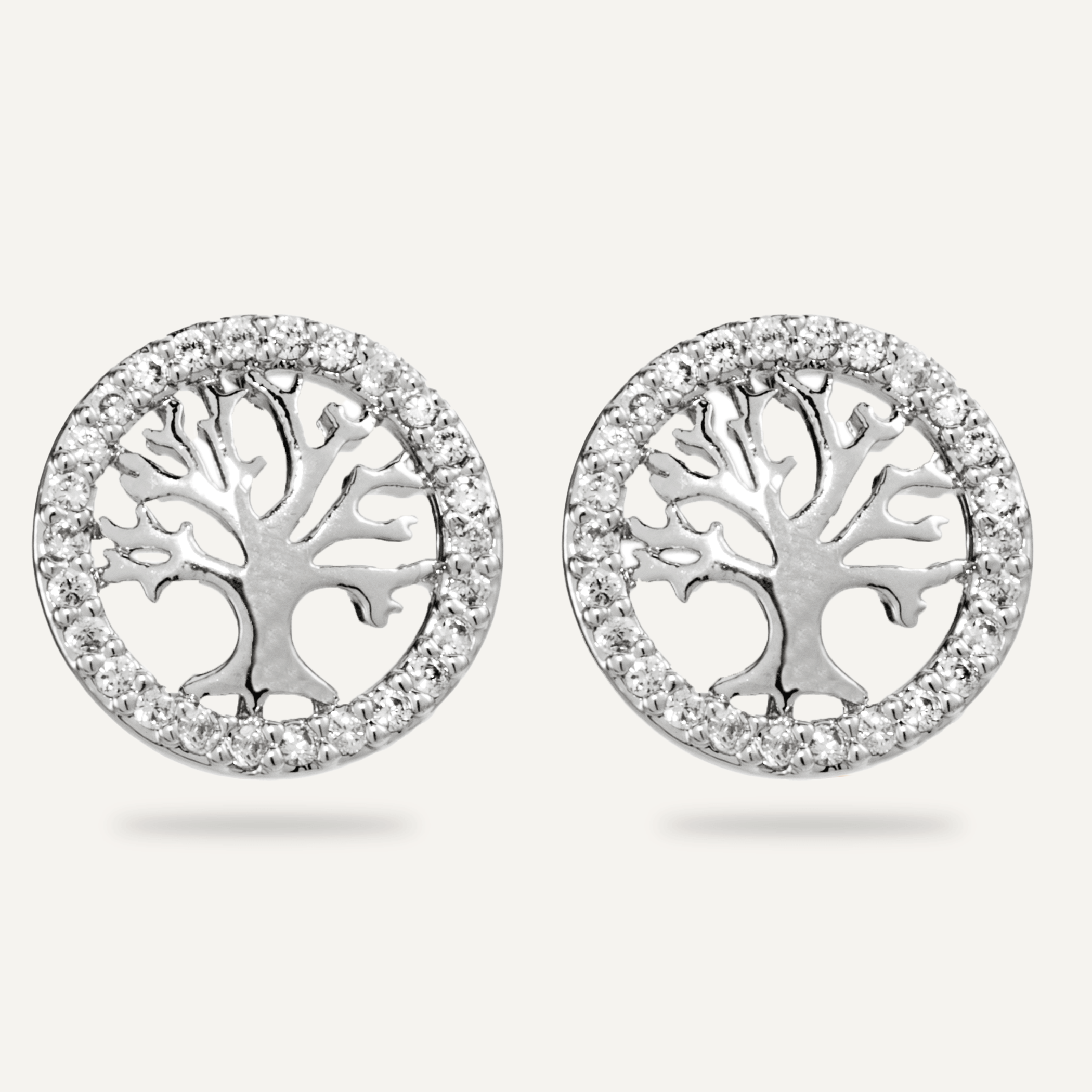 Keira Silver Cubic Zirconia Tree of Life Stud Earrings - D&X Retail