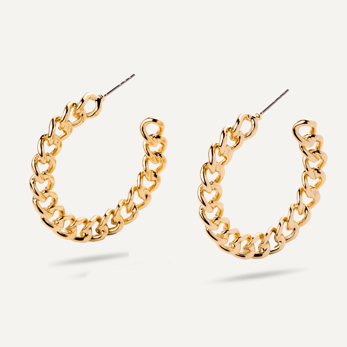 Close-up view of Eternal Narrow Curb Chain Hoop Earrings in Gold