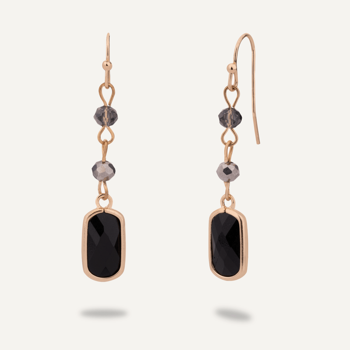 Black Crystal Drop Earrings In Gold-Tone