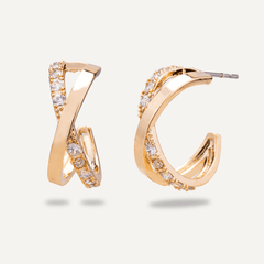 Kylie Gold Contemporary Cubic Zirconia Hoop Earrings - D&X Retail