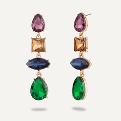 Multi-Coloured Crystal Drop Earrings In Gold-Tone - D&X Retail