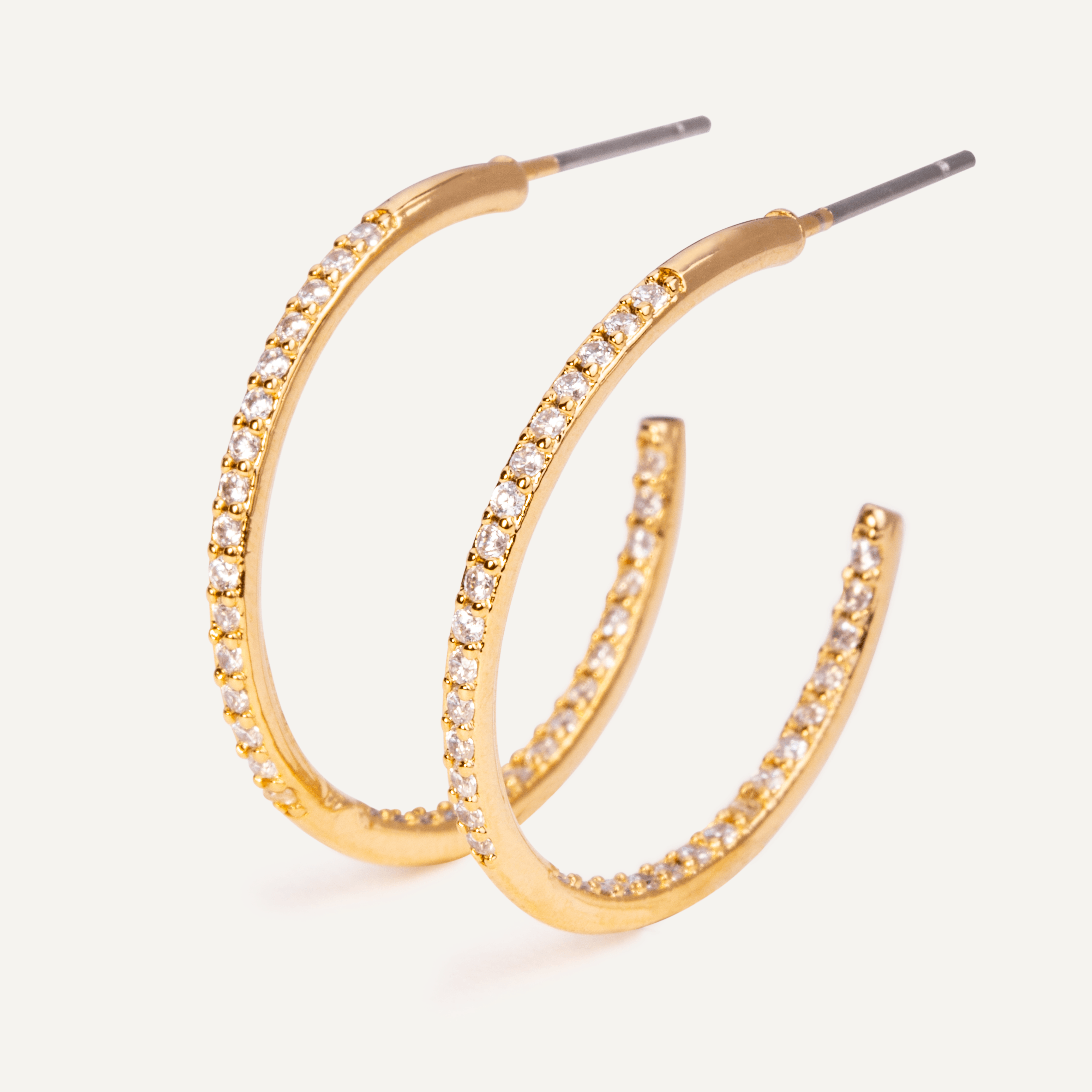 Detailed view of Kylie Contemporary Crystal Hoop Earrings In Gold