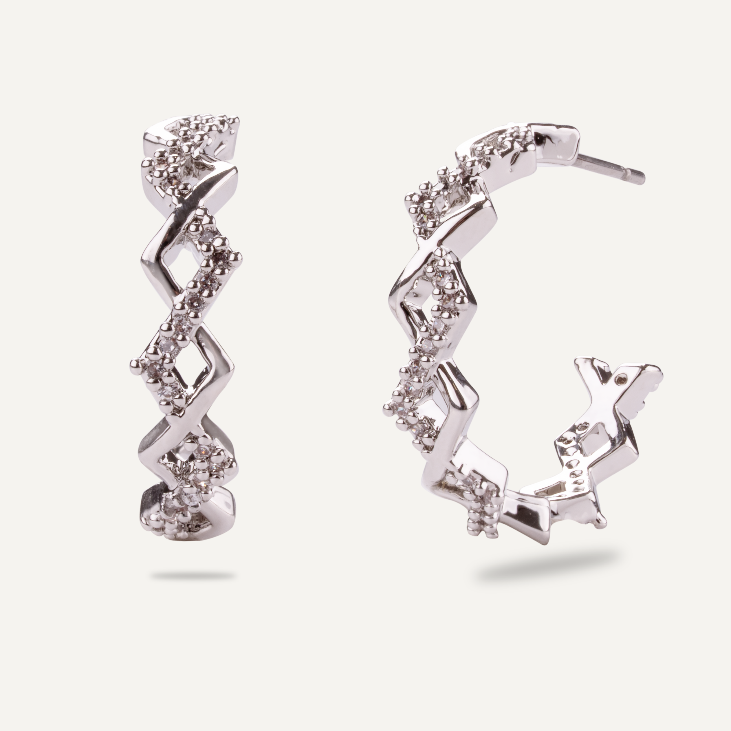 Kylie Cubic Zirconia Geometric Post Earrings In Silver - D&X Retail