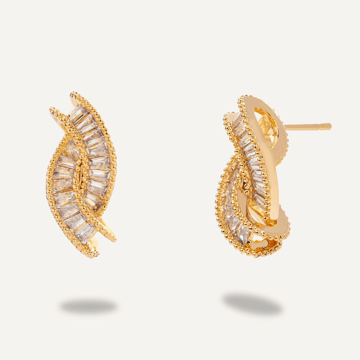 Contemporary Cubic Zirconia Stud Earrings In Gold - D&X Retail