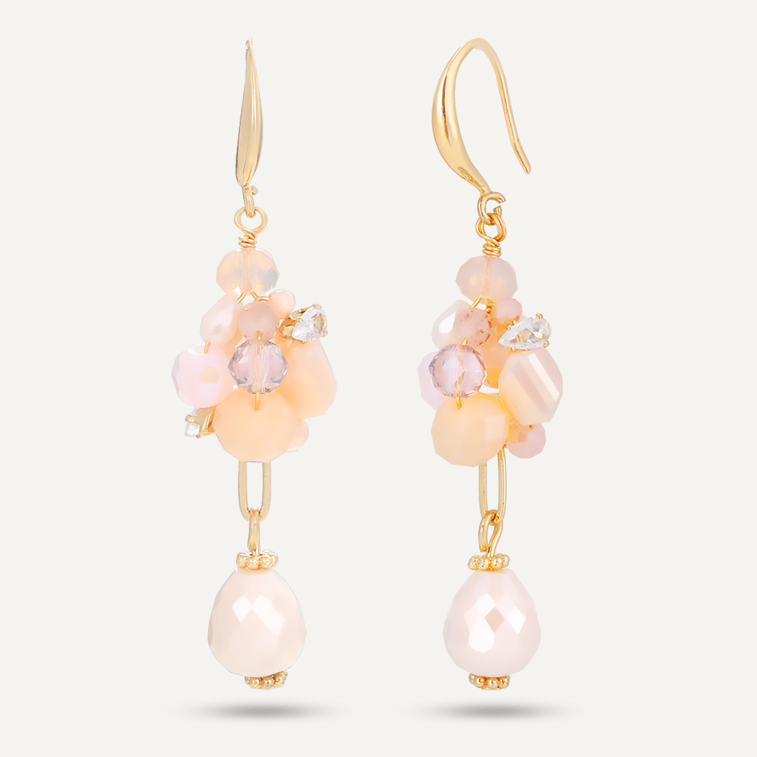 Pink Crystal Cluster Hook Earrings In Gold-Tone