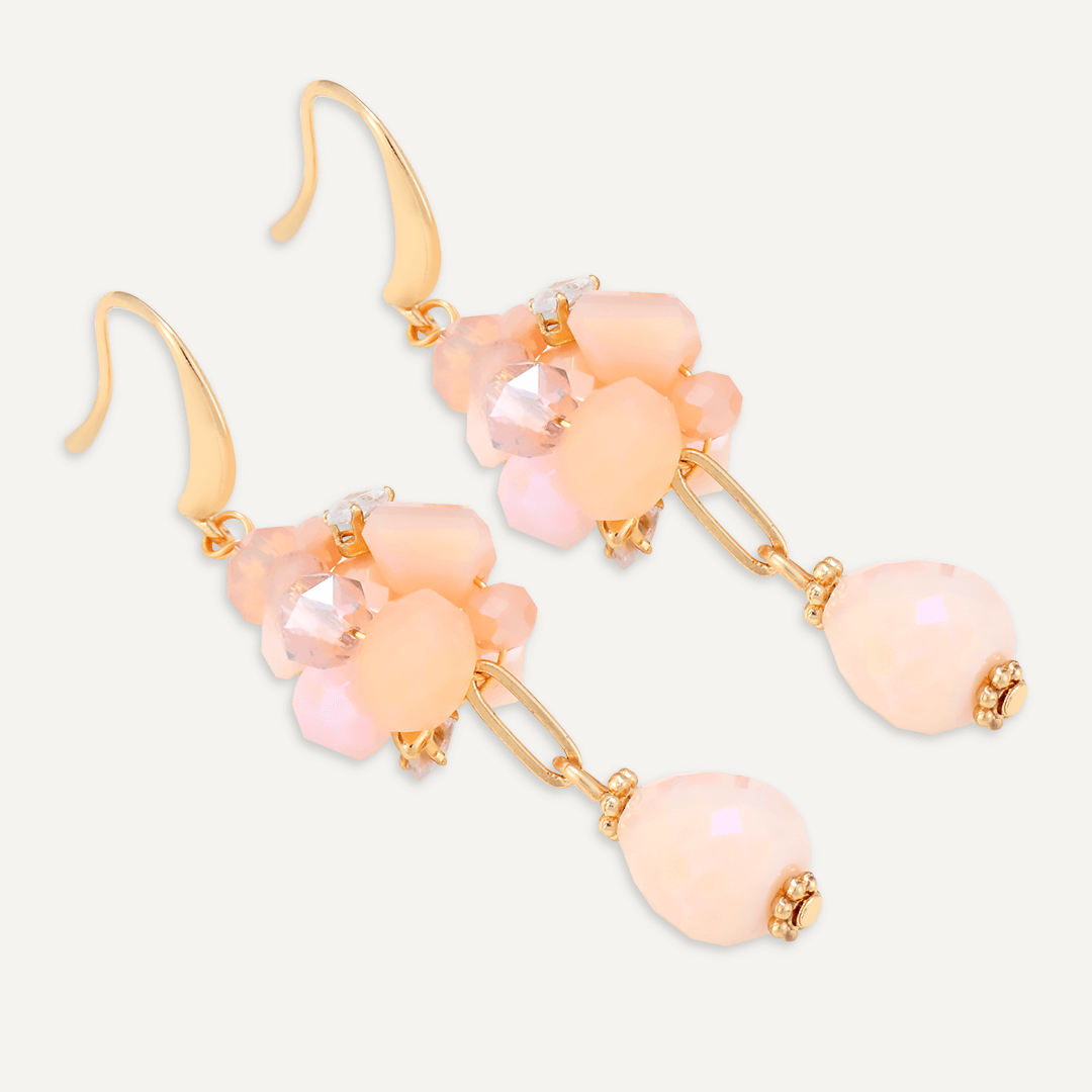 Pink Crystal Cluster Hook Earrings In Gold-Tone