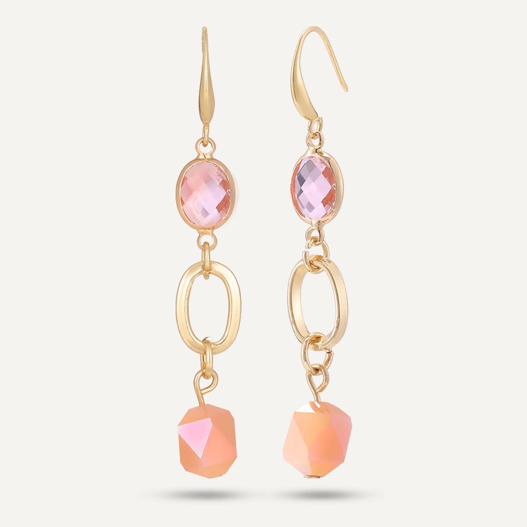 Pink Crystal Drop Earrings In Gold-Tone