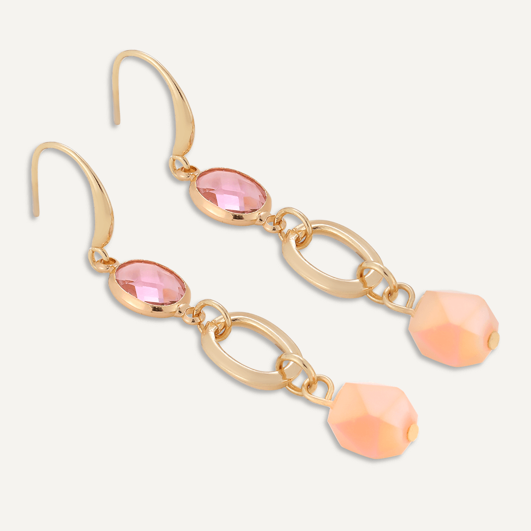 Pink Crystal Drop Earrings In Gold-Tone