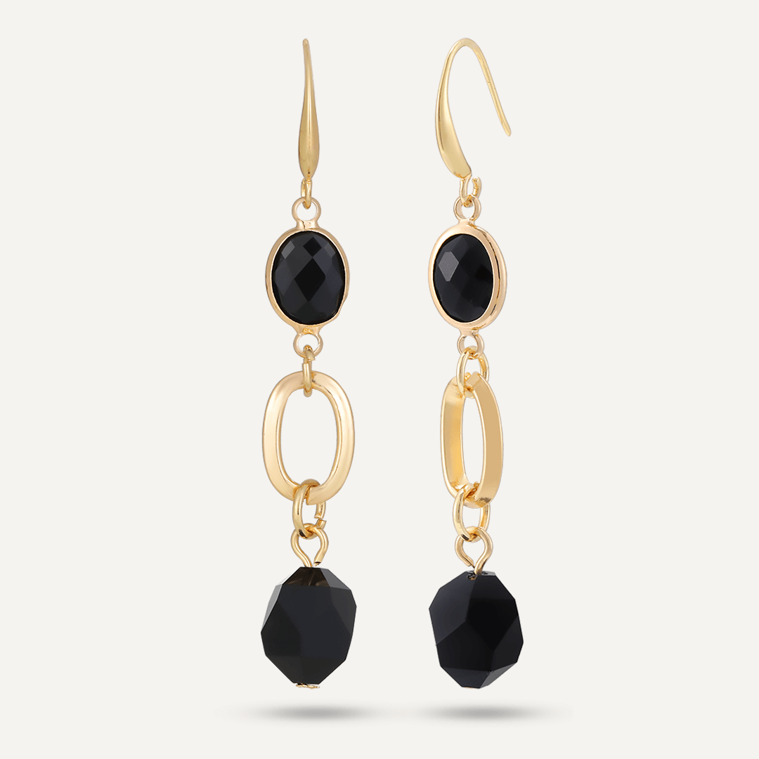 Black Crystal Drop Earrings In Gold-Tone